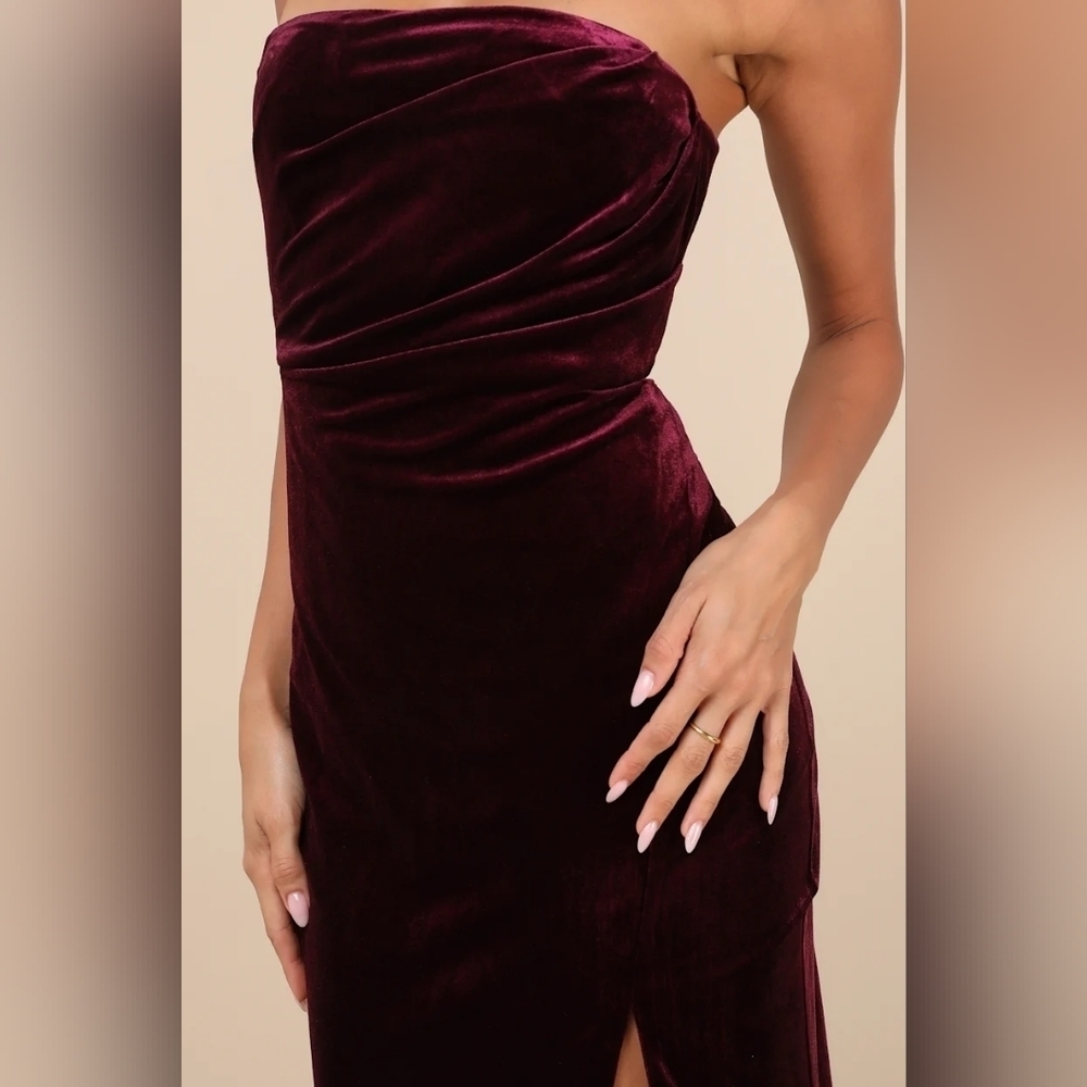 Lulus Perfectly Captivating Plum Purple Velvet Strapless Maxi Dress S Wedding - Picture 4 of 9